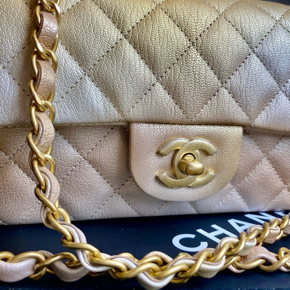 FULL SET - CHANEL Mini Classic Handbag (Ombre Beige / Golden with Gold HW - 22C) - Picture 6 of 15